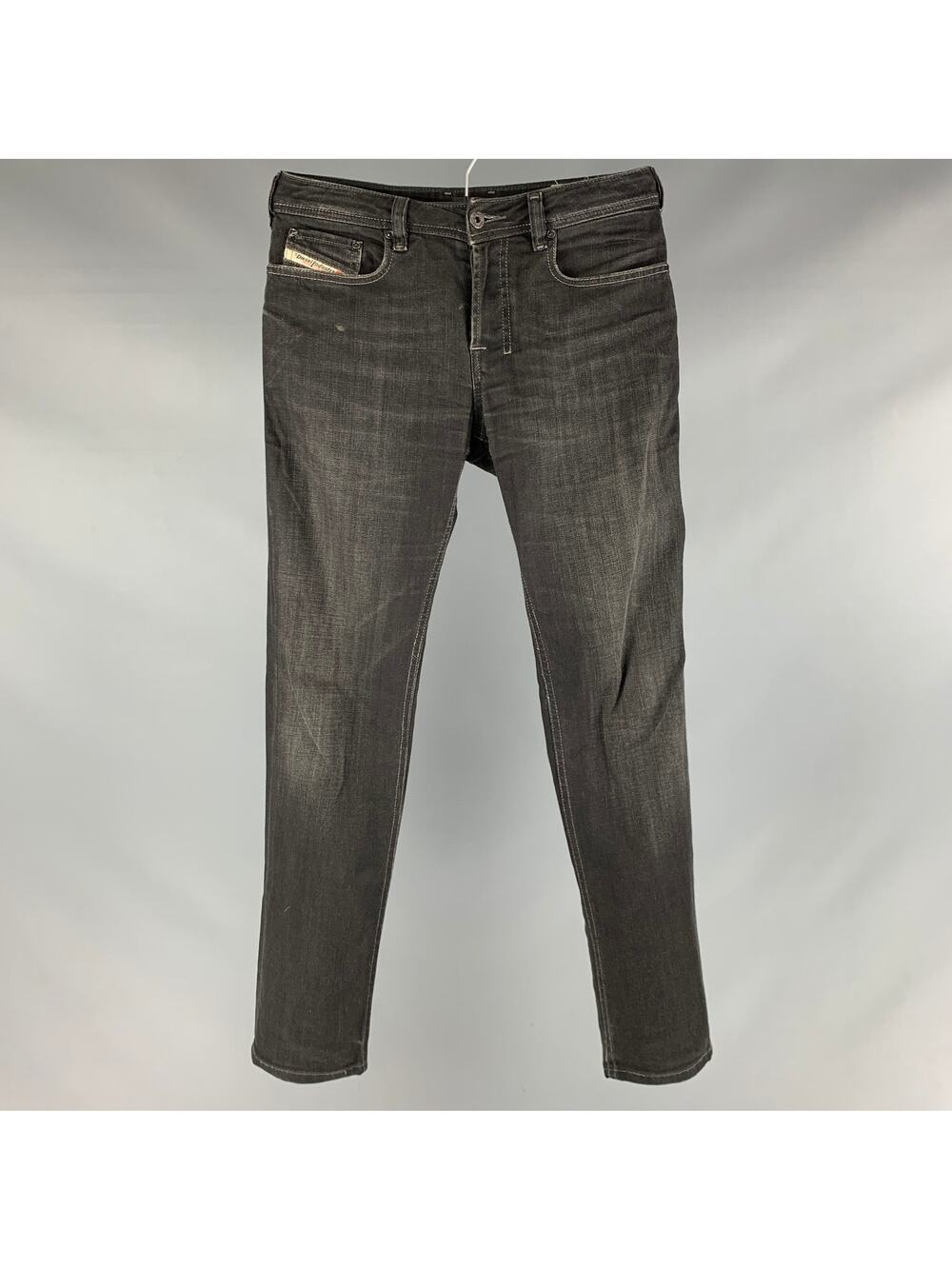 DIESEL Size 26 Grey Charcoal Distressed Cotton Elastane Button Fly Jeans